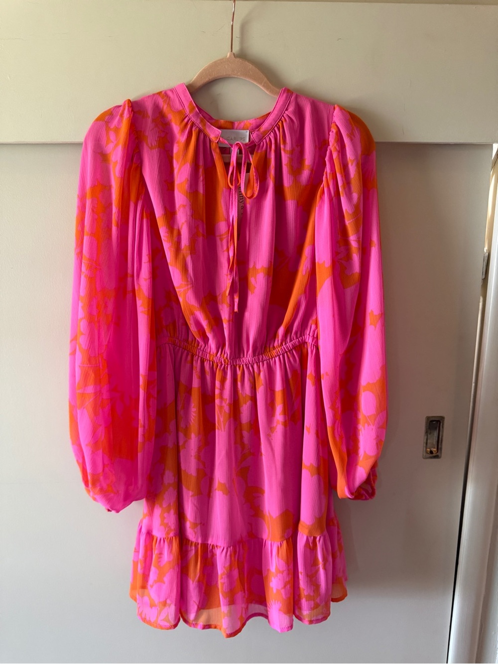 Sugarlips Pink and Orange Floral Tie-Neck Dress